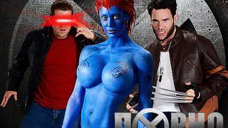 Blaue Mystique Nicole lässt sich von Charles und Xander doppelt ficken